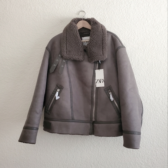 NWT ZARA DOUBLE FACED FAUX SHEARLING FUR JACKET - Picture 15 of 16